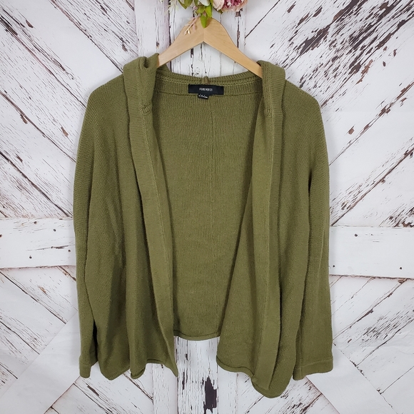 Forever 21 Sweaters - Forever 21 Green Open Front Cardi Hood S